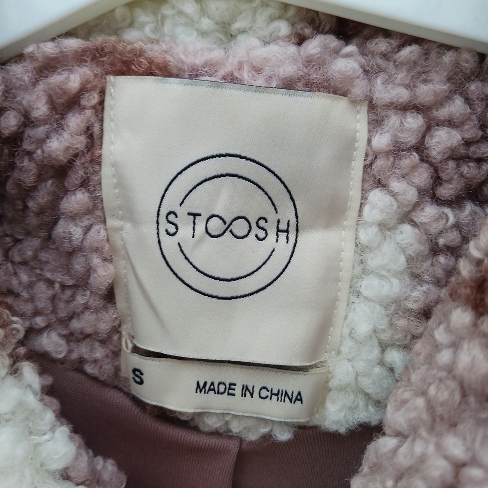 STOOSH Jacket Sherpa Teddy Small Oversized Plaid Fall Shacket Pink Button Front - Picture 4 of 5